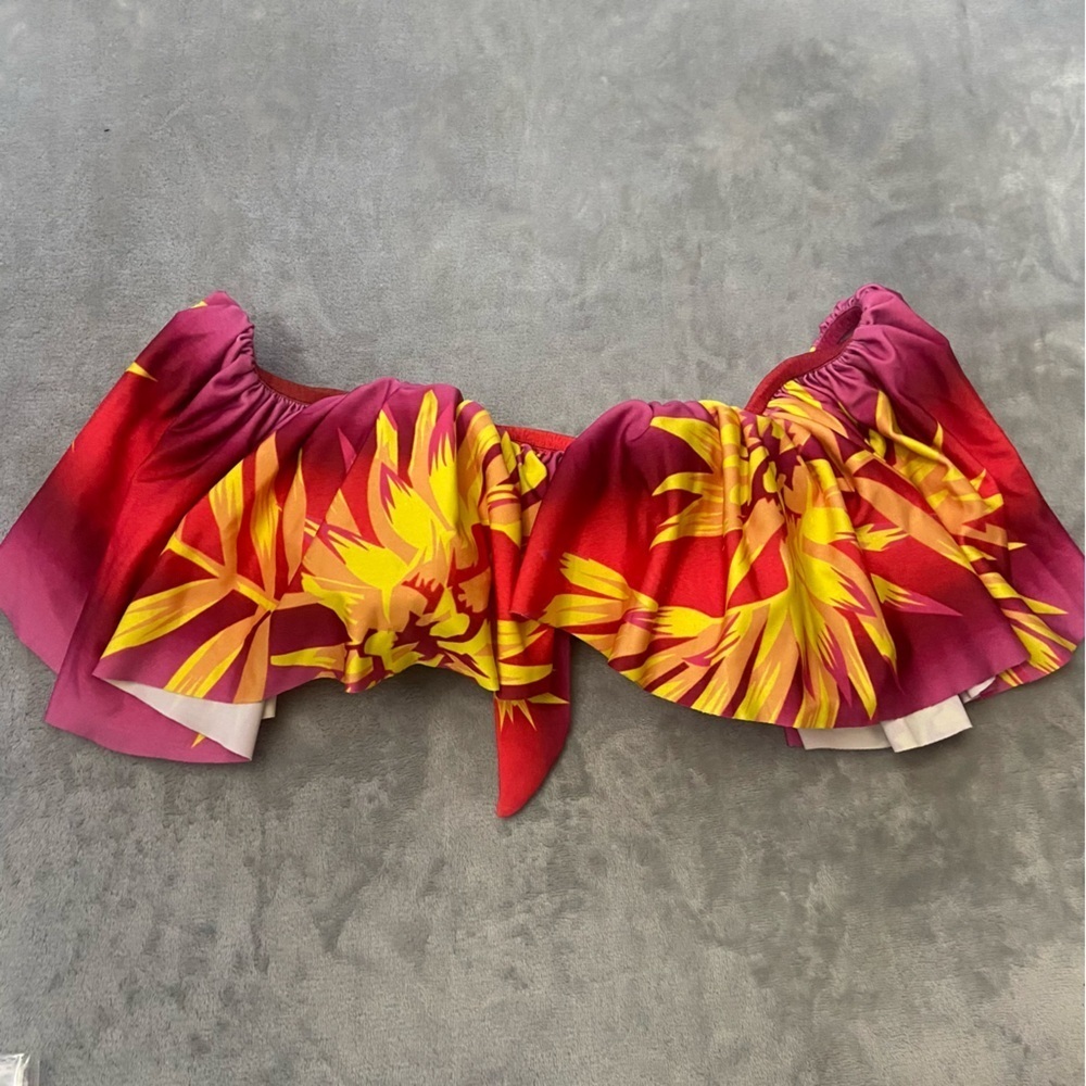 New! Bfyne Zaida Red Yellow Ruffled Off -The-Shoulder Swim Top 10603 - Picture 2 of 5